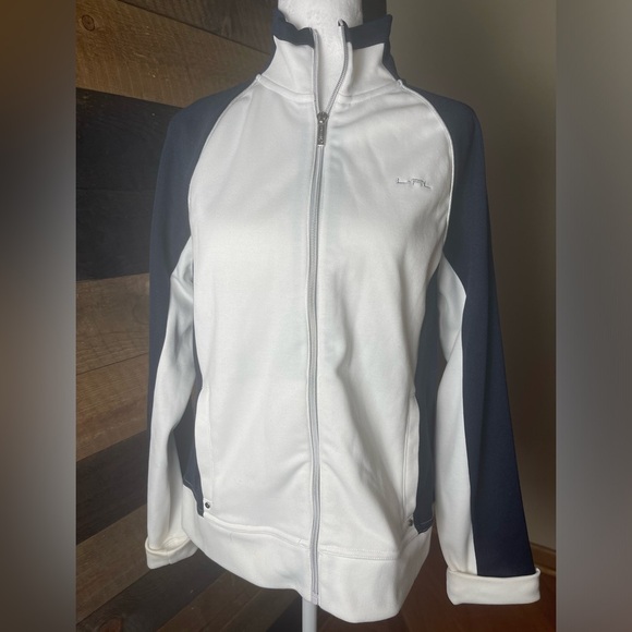 Ralph Lauren Active Women's Jacket White Navy Blue Full Zip Logo Sporty, Size L
